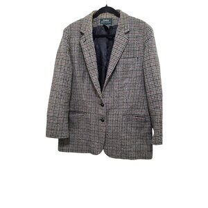 Lauren Ralph Lauren Women's Houndstooth 100% Wool Plus Size Blazer Jacket Size 1